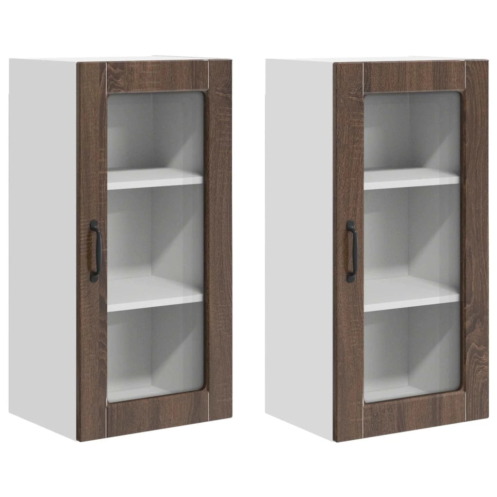 Mobile in vetro da parete LUCCA 2 pcs Rovere Marrone