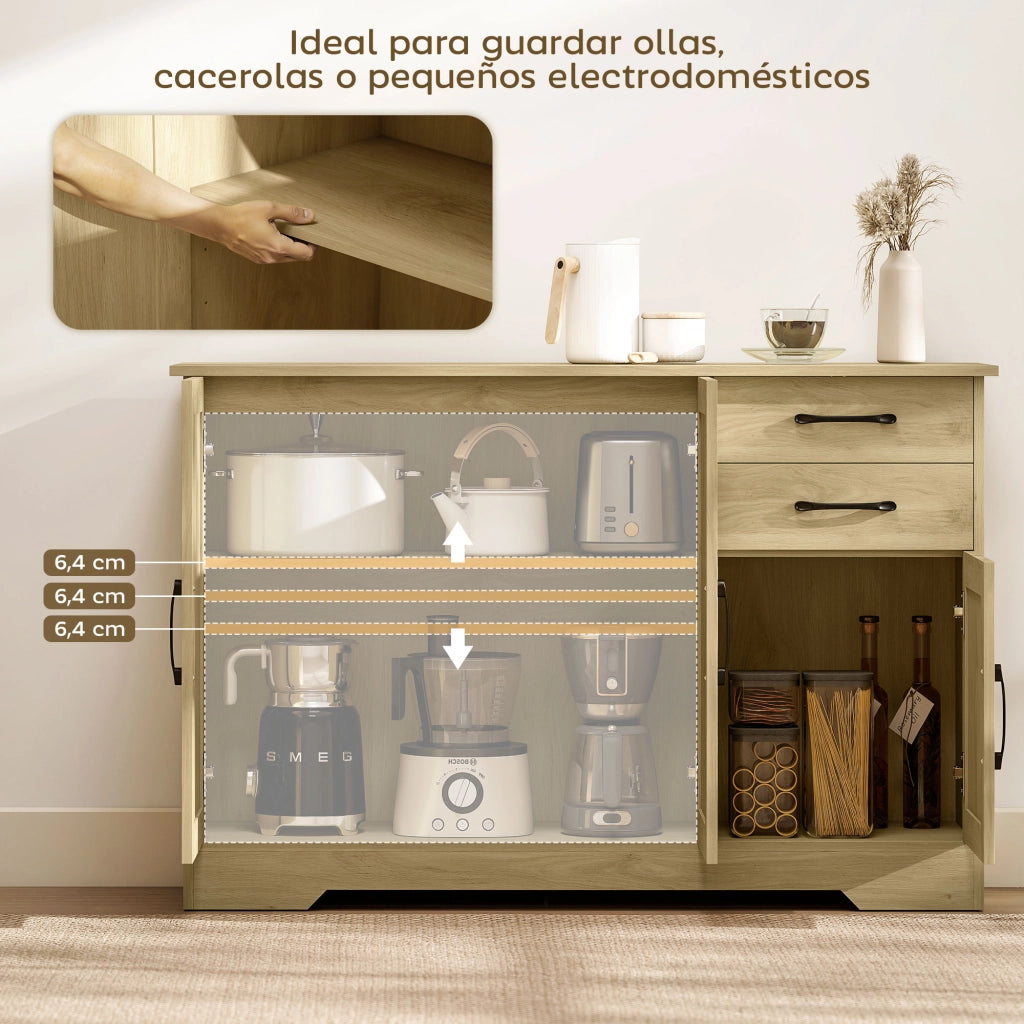Armadio per Soggiorno Moderno con 3 Ante 2 Cassetti Ripiano Ajustabile ¨C zephmum ¨C 120x38x79 cm Legno Naturale