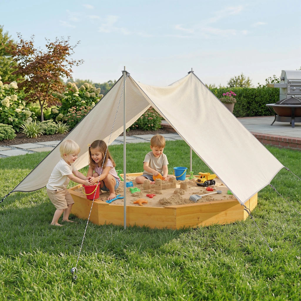 Sandbox in legno con tettoia e panche ¨C zephmum ¨C giallo, 4 posti