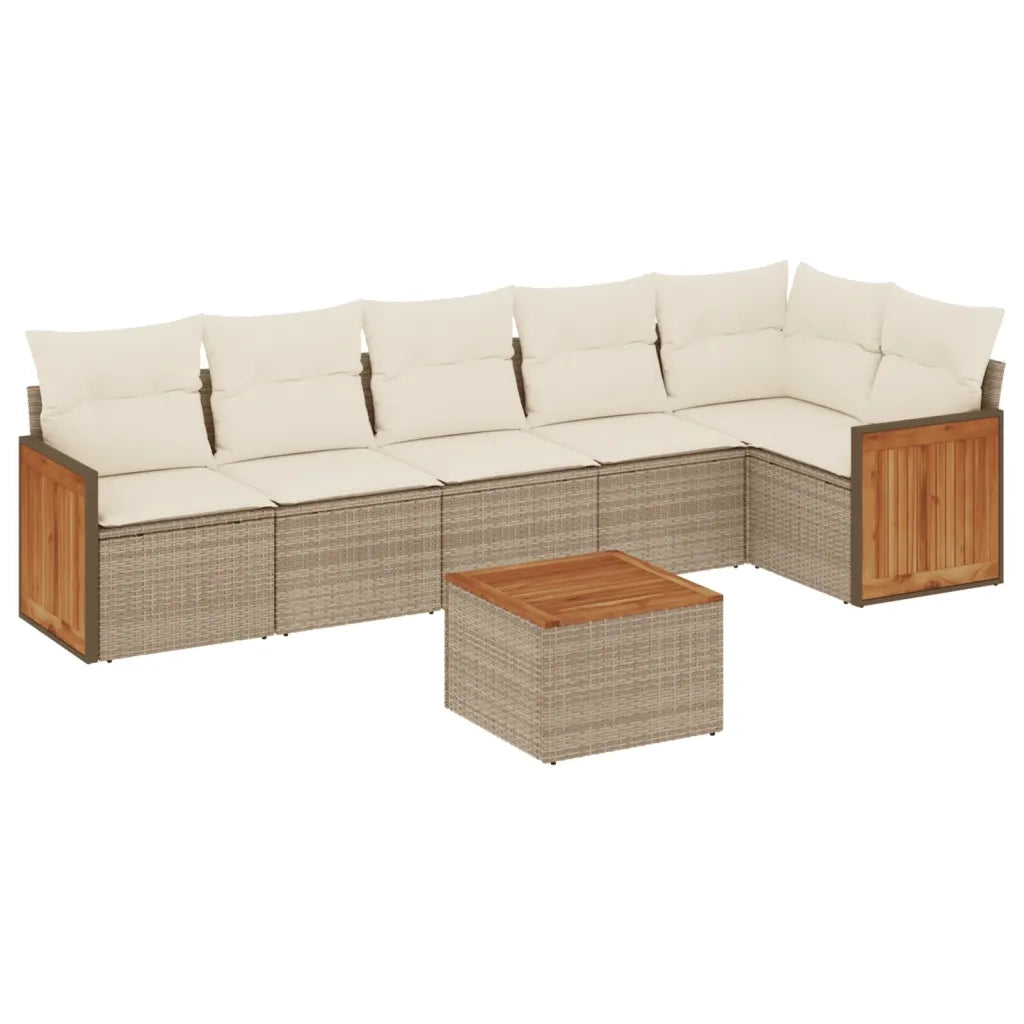 Set Divani da Giardino 7 pz con Cuscini Beige in Polyrattan
