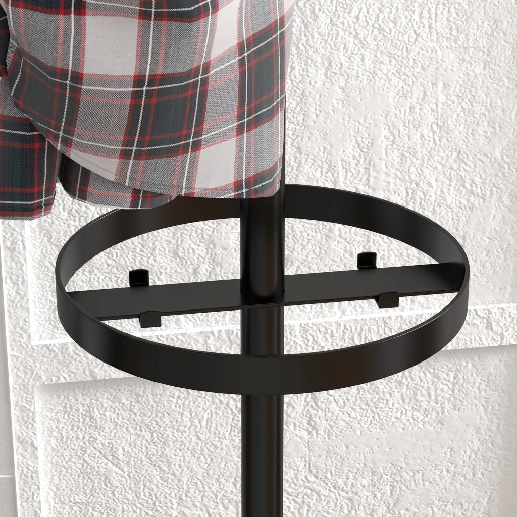 Appendiabiti da Terra Ø34x177 cm con Portaombrelli e 8 Ganci in Metallo Nero