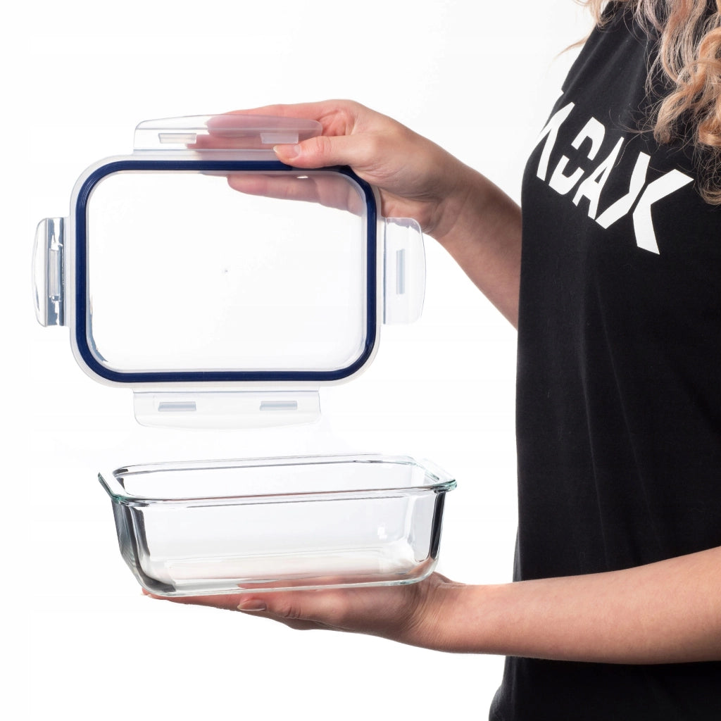 Contenitore per alimenti in vetro KADAX da 1040 ml con coperchio, ideale per il pranzo.