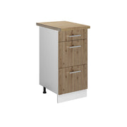 Mobiletto base per cucina R-Line Rovere artigianale/Bianco 40 cm con cassetti, PL Rovere Vicco