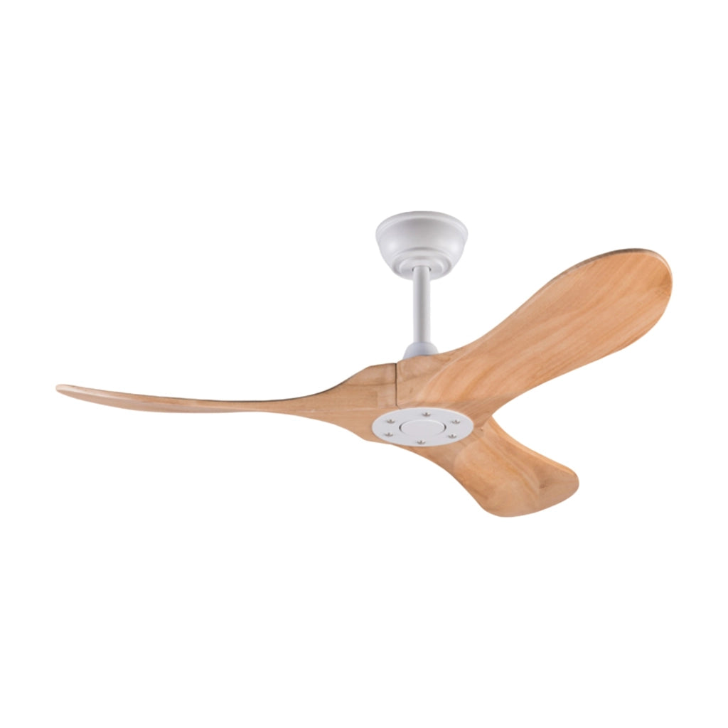 Ventilatore da soffitto in legno con telecomando; motore DC silenzioso; 6 velocità; bianco e naturale
