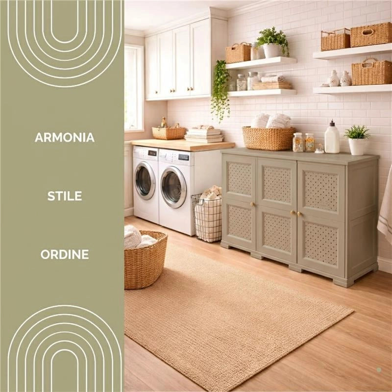 ARMADIO 3 ANTE TALPA 118X43X85,5 CM CON PUNTALI E ANTE TRAFORATE, CONTENITORE MULTIUSO PER INGRESSO E ZONA GIORNO