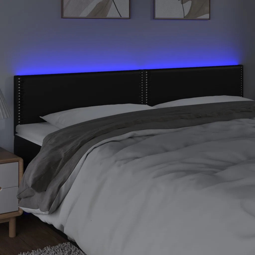 Testiera a LED Nera 200x5x78/88 cm in Similpelle
