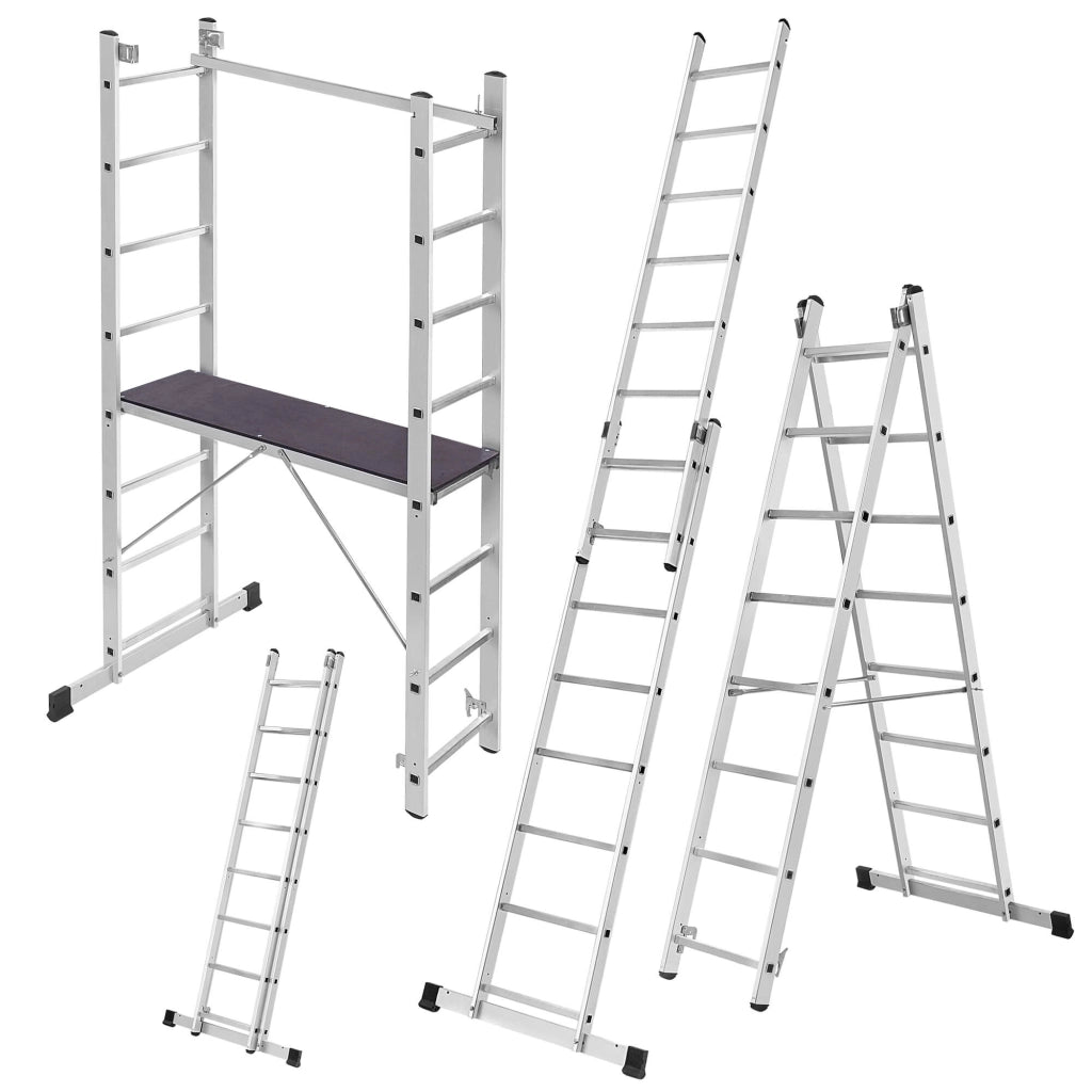 KADAX Mini ponteggio in alluminio 2x8 gradini Piattaforma di lavoro Scala 3 in 1 pieghevole