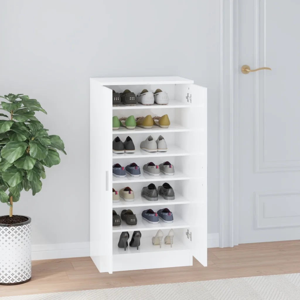 Scarpiera | Mobile per scarpe Bianco Lucido 55x35x108 cm in Legno Multistrato