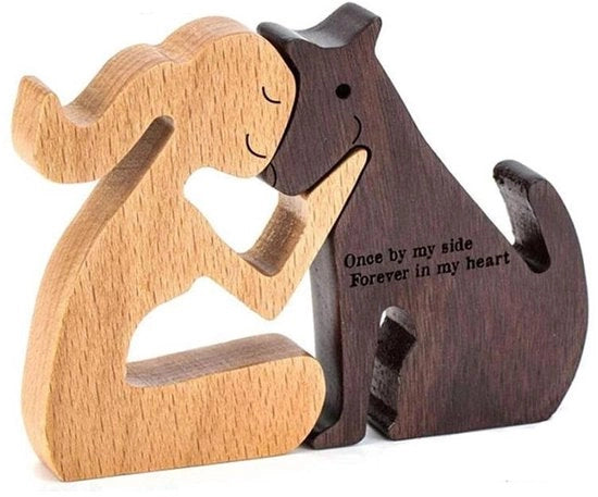 Scultura in Legno Creativa di Uomo e Cane Tavola Decorativa Manufatto Artigianale di Legno Tavola Decorativa in Pannello di Libro