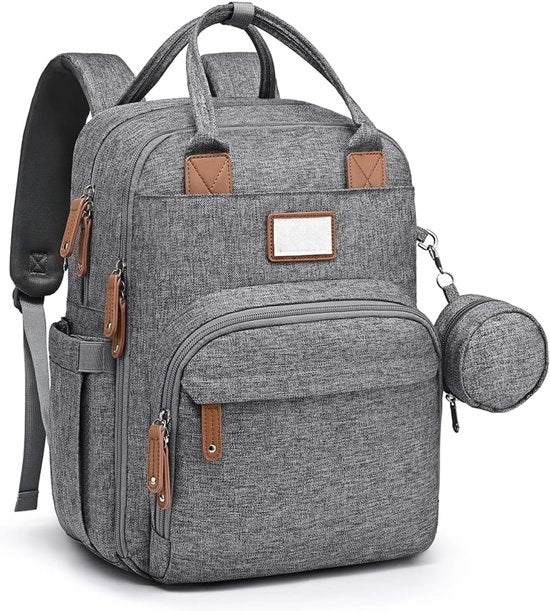 Borsa per bambino personalizzabile, borsa da spalla rimovibile con bottiglia, borsa da viaggio per bambini, accessori per viaggio, culla portatile con guanciale, borsa da viaggio elegante per genitori, grigio
