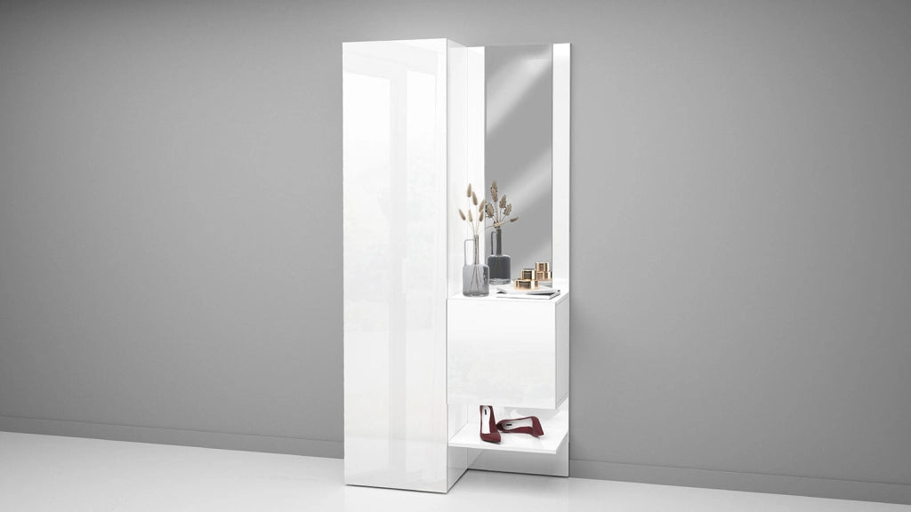 Mobile Ingresso 2 Armadietti e Specchio 90x35x191 cm Kompact Bianco Lucido