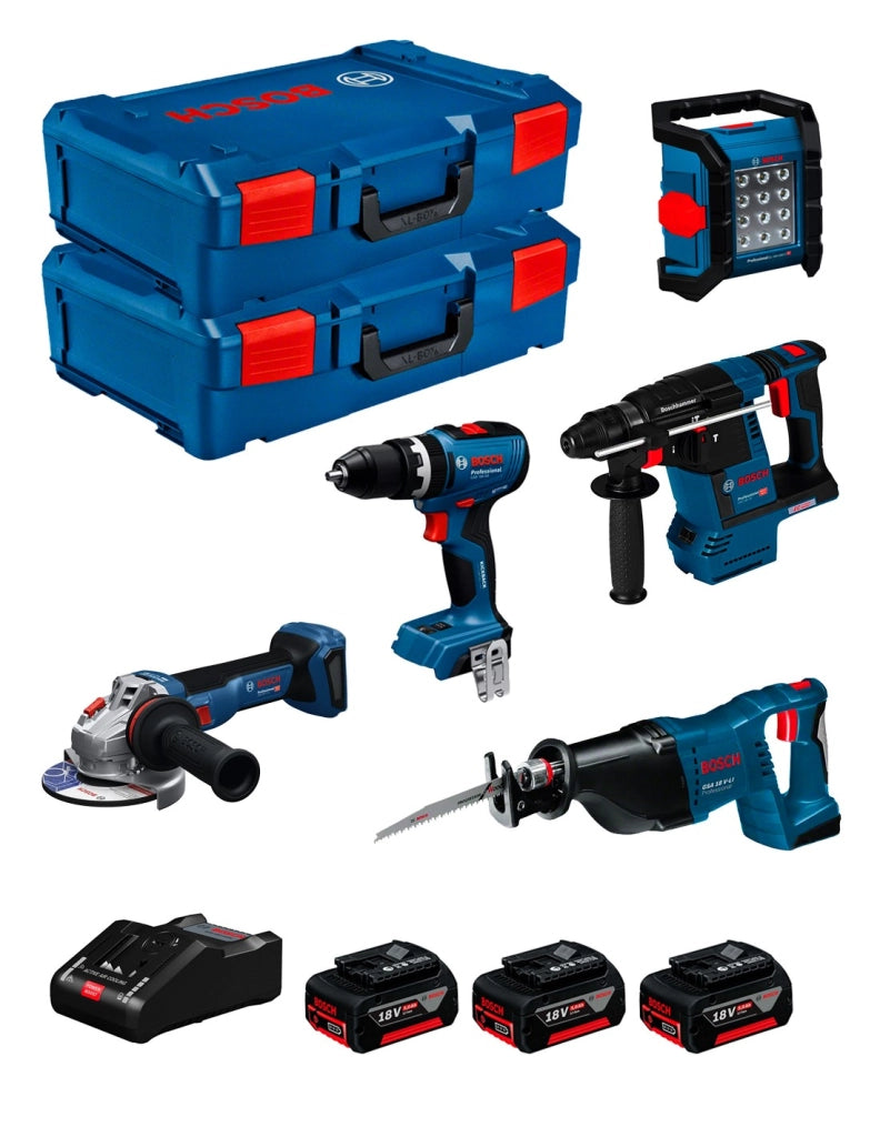 BOSCH 0615A5007S (GSB 18V-65 + GBH 18V-26 + GWS 18V-11 + GSA 18V-LI + GLI 18V-1200 C + 3 x 5,0 Ah + GAL18V-160 + 2 x L-Boxx XL)