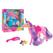 Trade Shop - Cavallo Amico Unicorno Floccato Con Accessori Perline Pettine Gioco Per Bimbe -