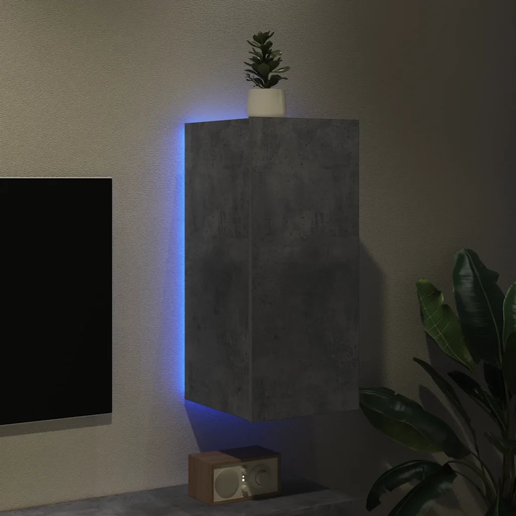 Mobile TV a Parete con Luci LED Grigio Cemento 30,5x35x70 cm 837238