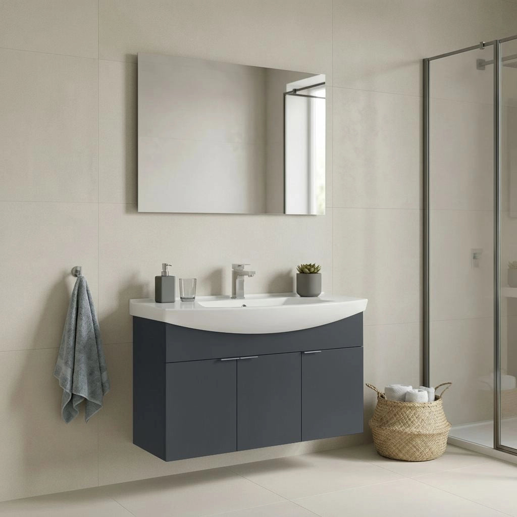 Set mobile lavabo con specchio (2 pezzi) "Purus 100" - 100 x 50 x 58 cm - Antracite opaco