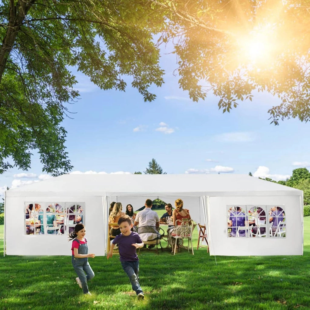 Gazebo da Giardino, 3 x 9 m, con 8 Pareti Laterali, Gazebo Pieghevole in Metallo, Tenda da Birra, con Protezione UV, per Feste, Matrimoni, Bianco
