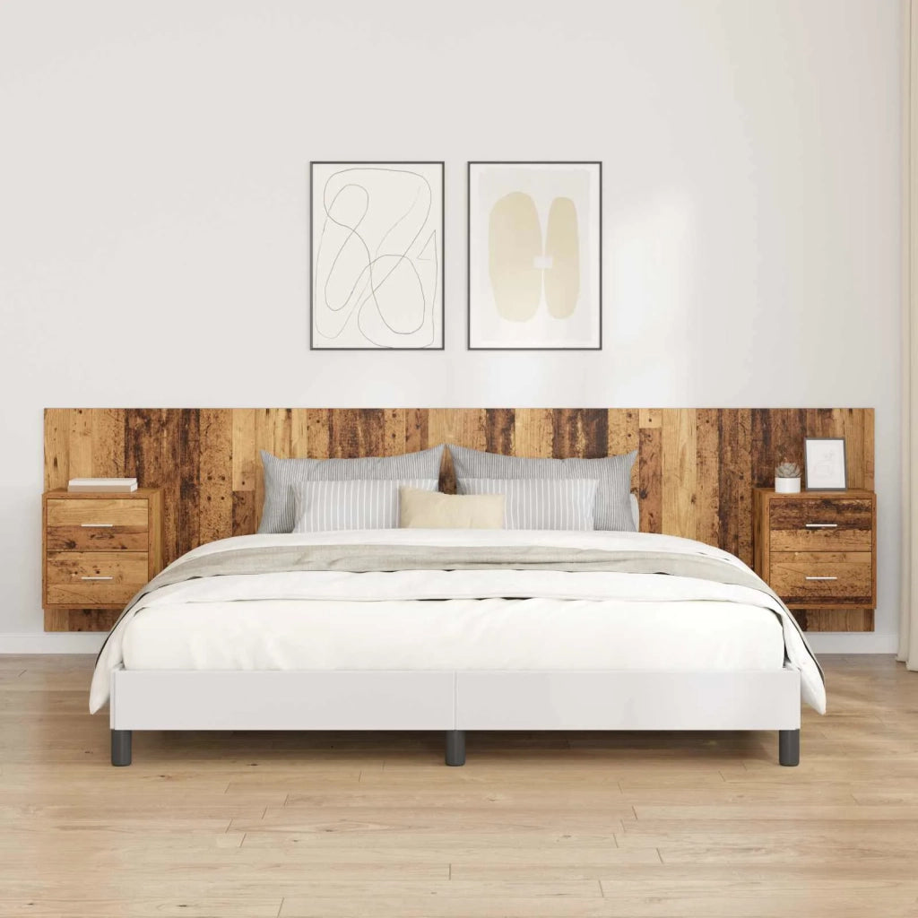 Testata con Comodino 3 pz-Set di 3 Testiera con Contenitore Legno vecchio Legno multistrato 955508