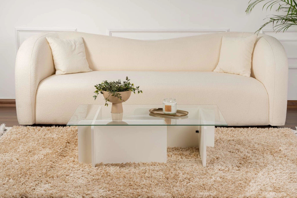 Tavolino in vetro "Flavio" 105 x 65 x 30 cm - Legno bianco