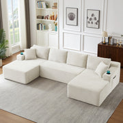 Divano modulare a U per soggiorno con seduta profonda e supporto ergonomico senza montaggio in velluto a coste beige