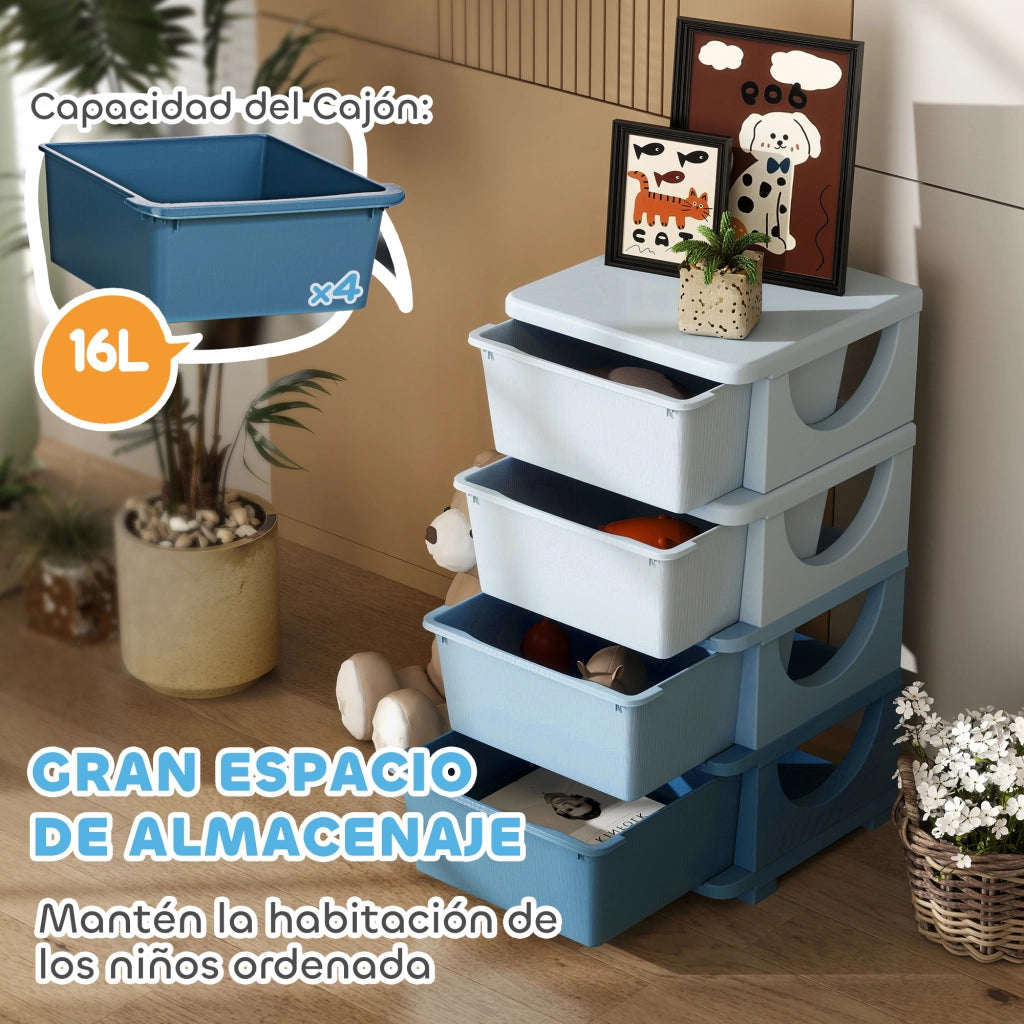 Cassettiera 4 cassetti bambini ¨C zephmum ¨C blu 37x37x76 cm