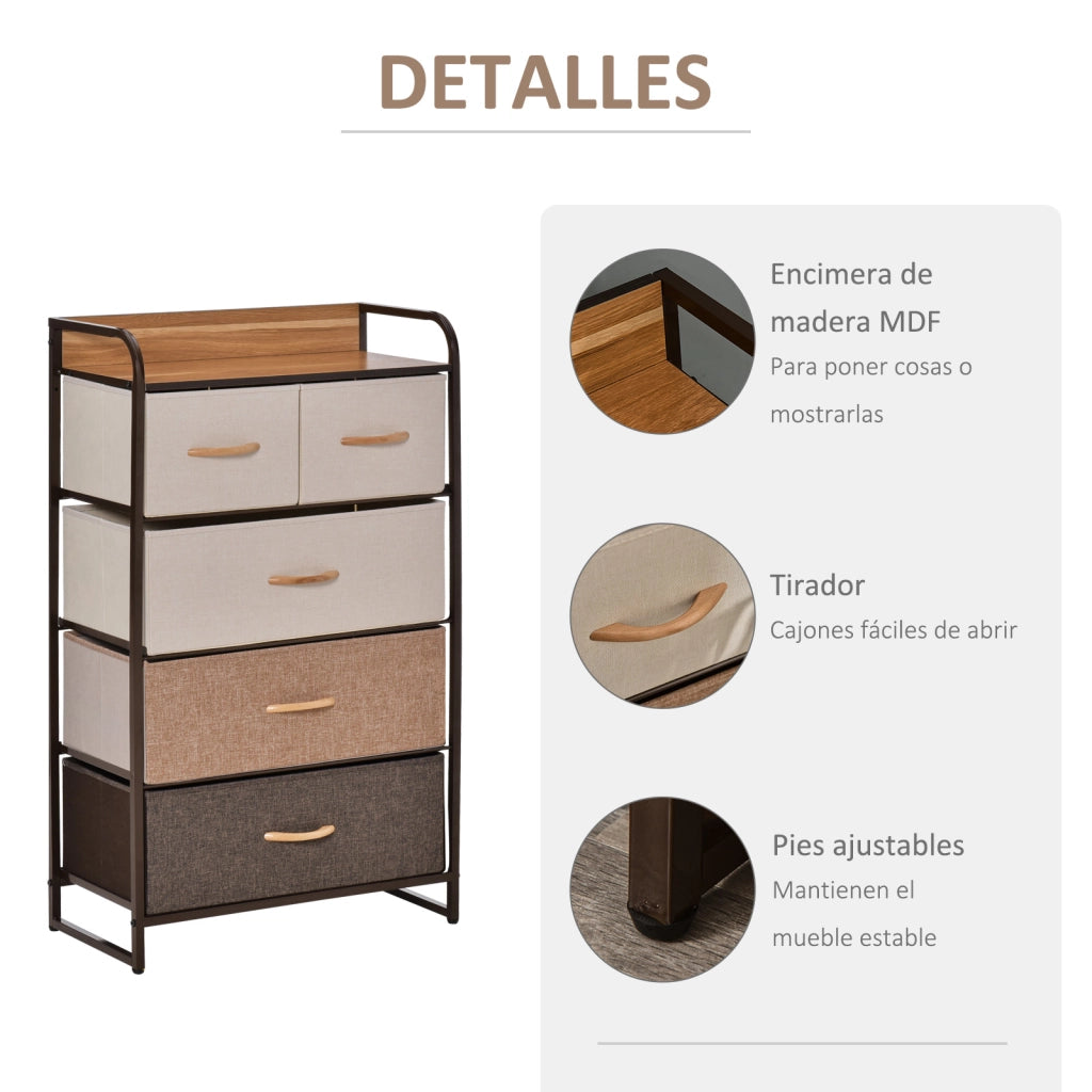 Com¨° Camera da Letto con 5 Cassetti ¨C Zephmum ¨C Legno e Metallo 58x29x99 cm