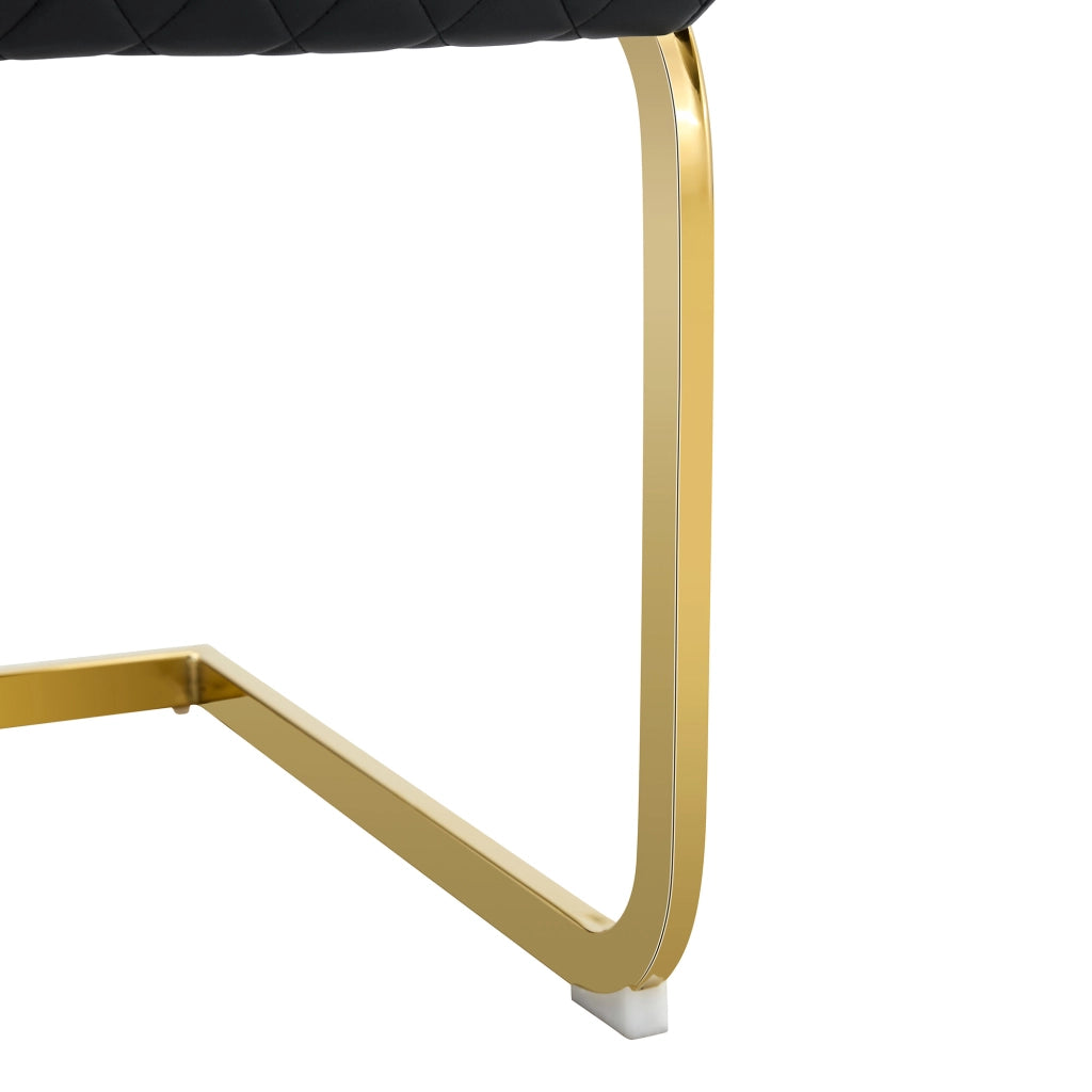 Sedia da Pranzo Set da 2 con Schienale Alto Ergonomico e Seduta Imbottita in PU Nero e Metallo Dorato