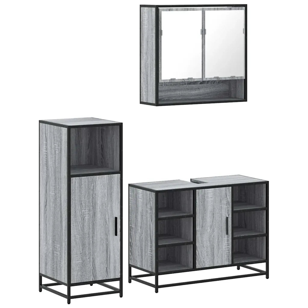 Set Mobili da Bagno 3 pz Grigio Sonoma in Legno Multistrato