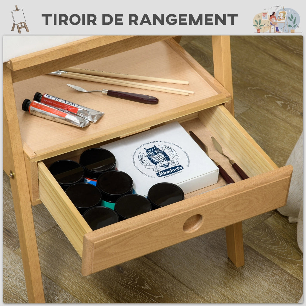 Cavalletto da Pittura in Legno con Cassetto e Altezza Regolabile ¨C zephmum ¨C Naturale 92 cm