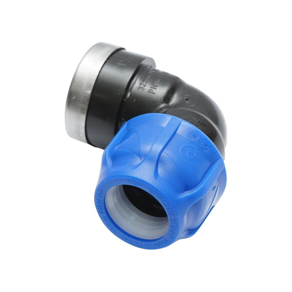 Gomito Compressione PN16-32mmx 1 1/4" per sistemi di irrigazione RACCORDO/GIUNTO FEMMINA PN16-32mmx 1 1/4" Raccordo Compressione Manicotto Raccordo Compressione tubo irrigazione