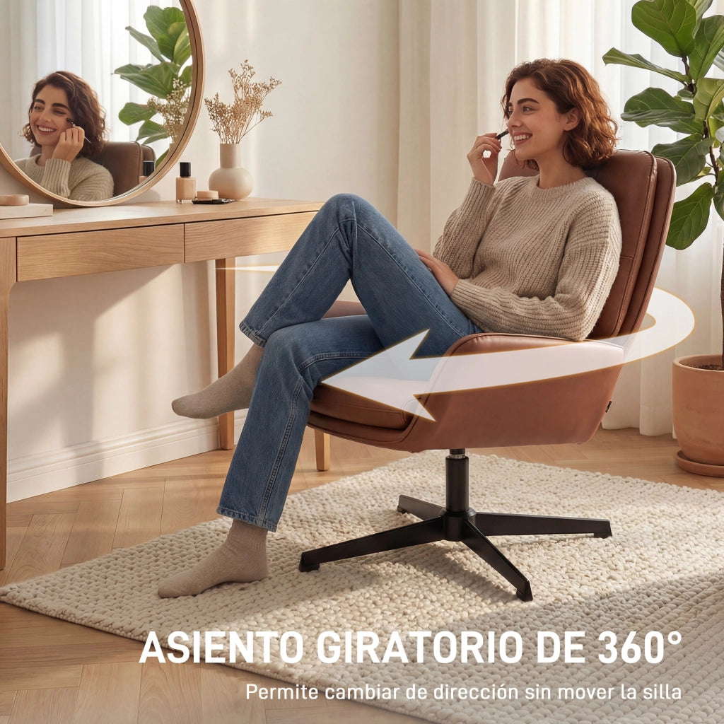 Poltrona imbottita in similpelle ¨C zephmum ¨C marrone con gambe in metallo
