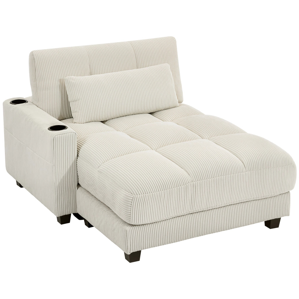 Divano letto con cuscino e porta bicchiere ¨C zephmum ¨C crema, tessuto imbottito, 180x90