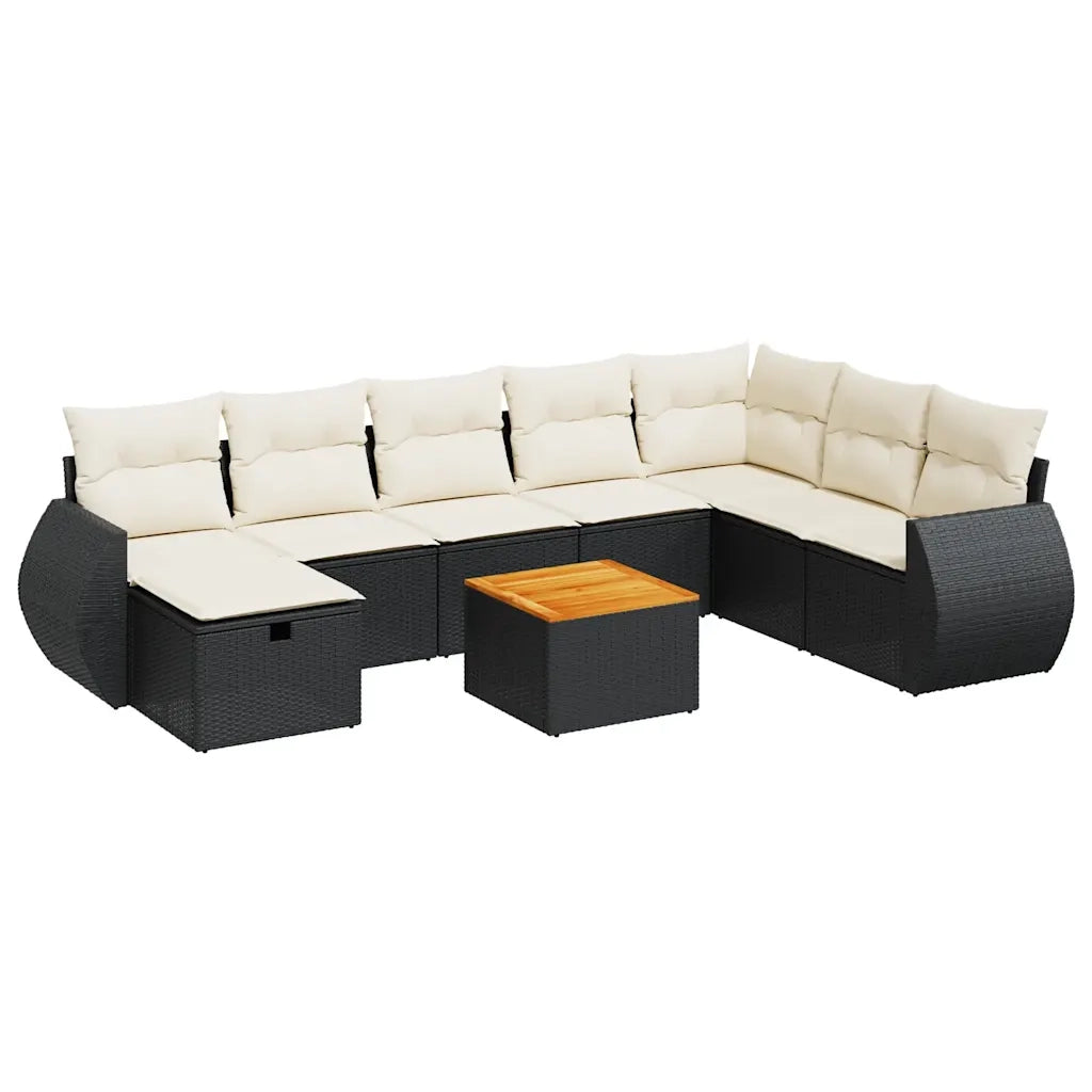 Set Divani da Giardino 9 pz con Cuscini Nero in Polyrattan