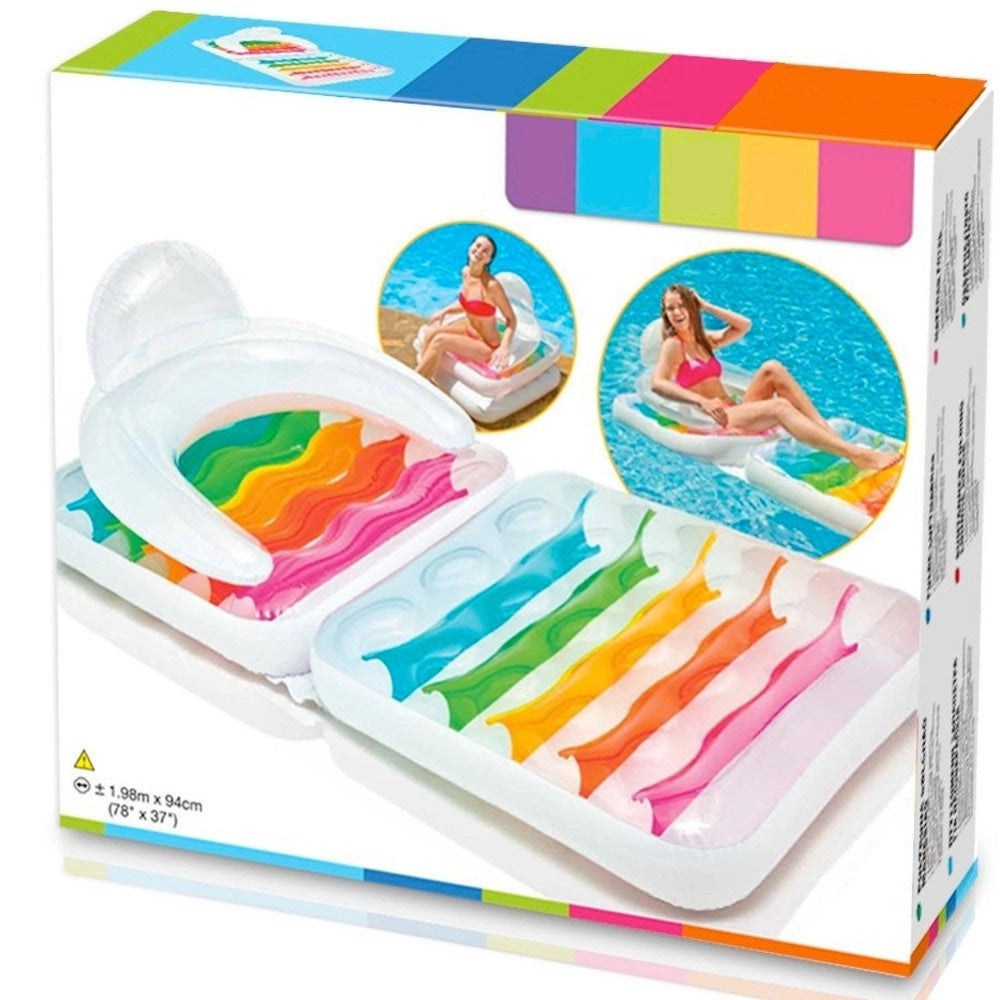 Trade Shop - Materassino Poltrona Gonfiabile 2 In 1 Pieghevole Con Schienale Piscina 198x94cm -