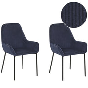 Set di 2 sedie per sala da pranzo Seduta imbottita in tessuto di velluto a coste blu Gambe in metallo Nero Stile moderno