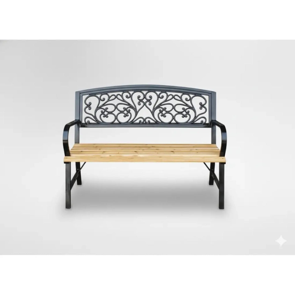 Panchina da esterno FERONA 120 cm in legno e acciaio nero stile classico