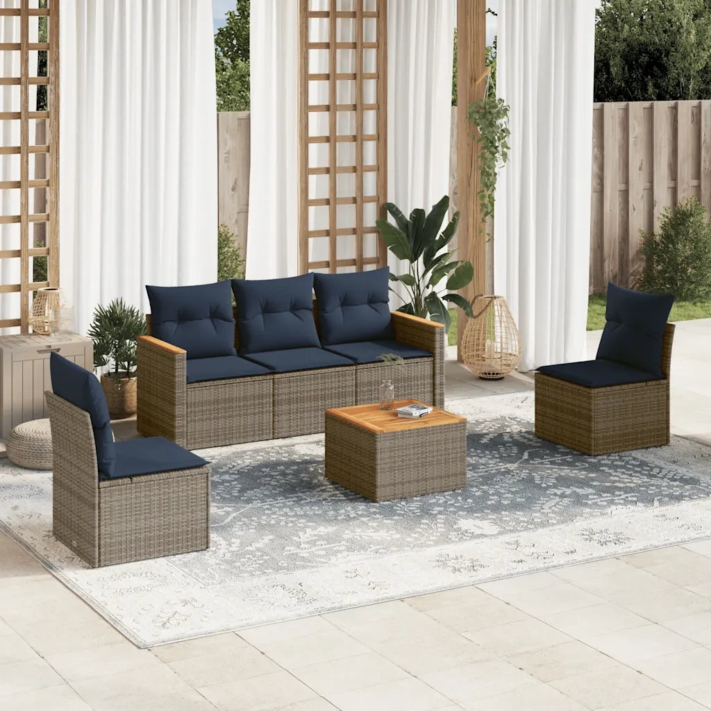 Set Divani da Giardino 6 pz con Cuscini Grigio in Polyrattan 3225858