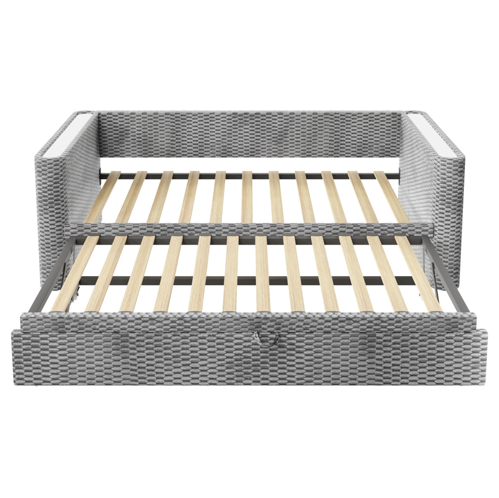Letto estraibile multifunzione in velluto grigio con LED