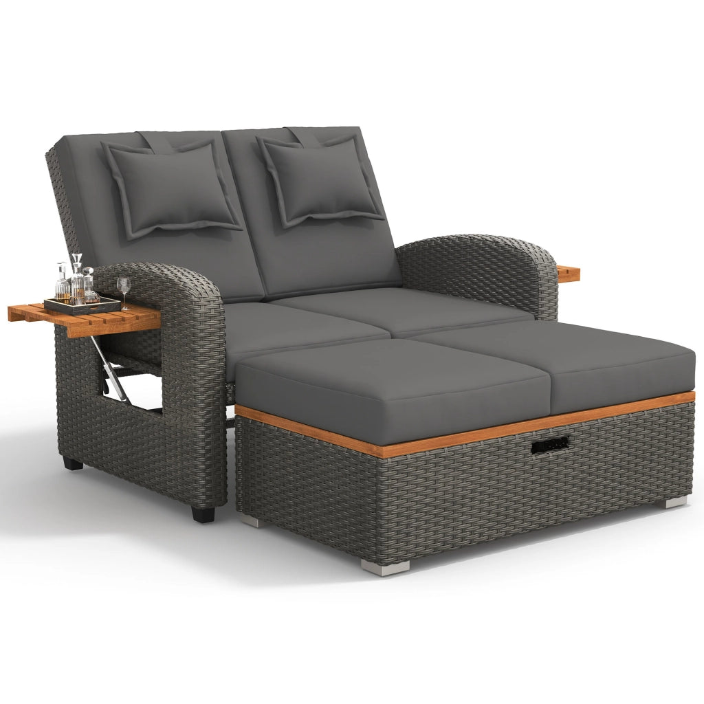 Set Lounge da Giardino 2 Posti con Poggiapiedi ¨C MINIMAL ¨C Rattan Grigio, Schienale Regolabile