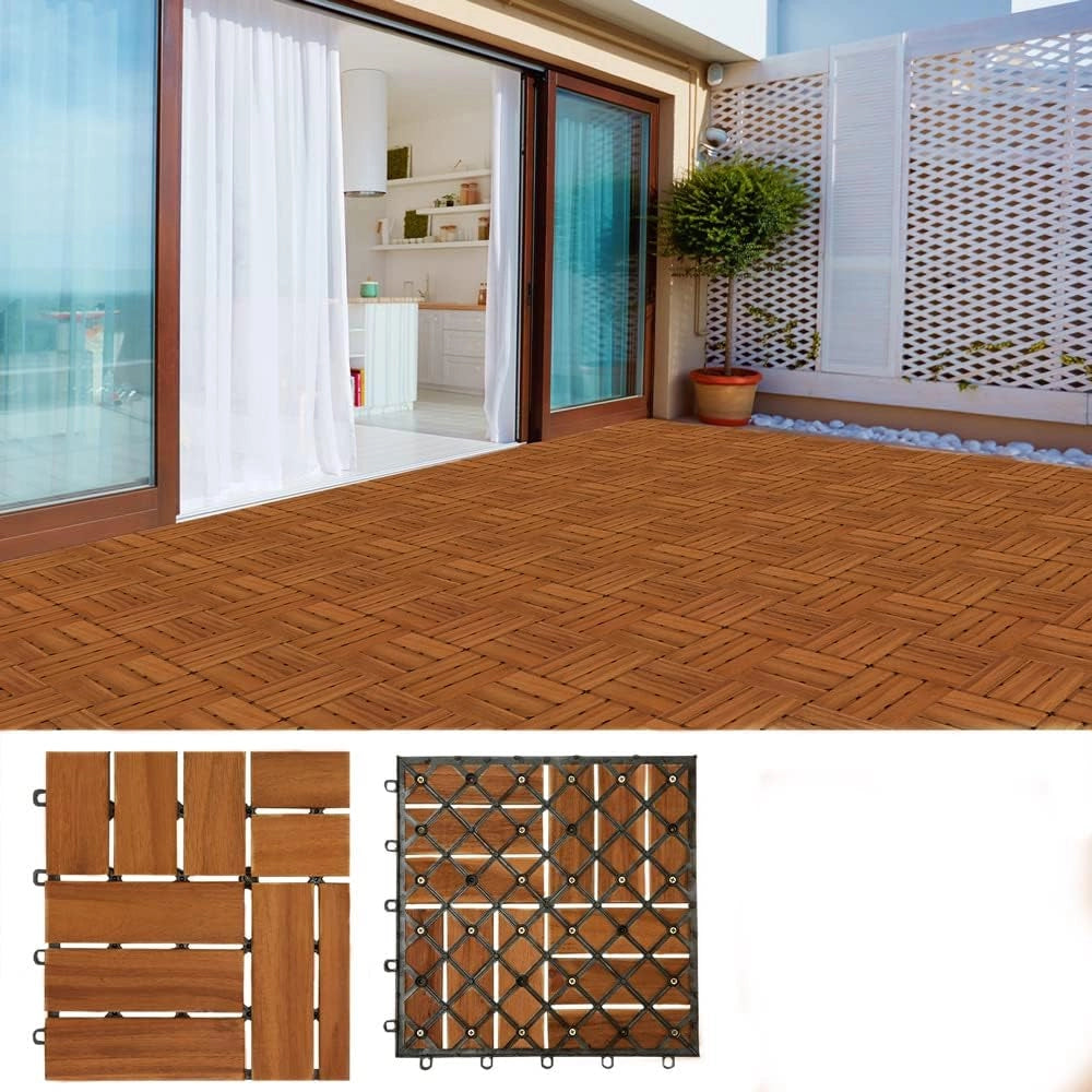 Casaria Piastrelle Legno Acacia 55pz Certificato FSC® Mattonelle 5m² ad Incastro 30x30cm Esterno Mosaico