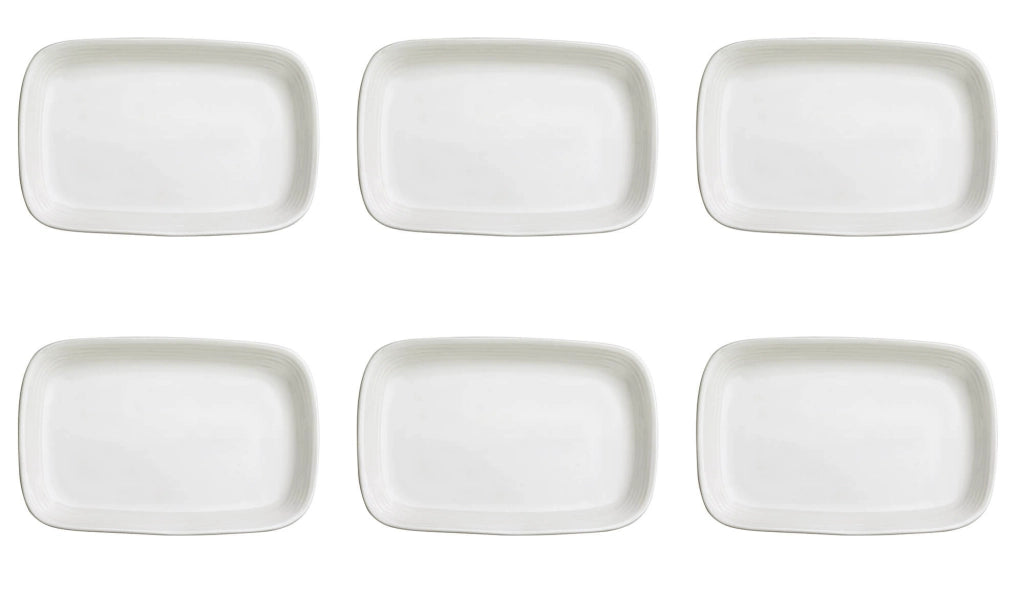 Set 6 Vassoi Snack Rettangolari 13x9x1,5 cm in Porcellana Allluminica Kaleidos Aluxina Bianchi