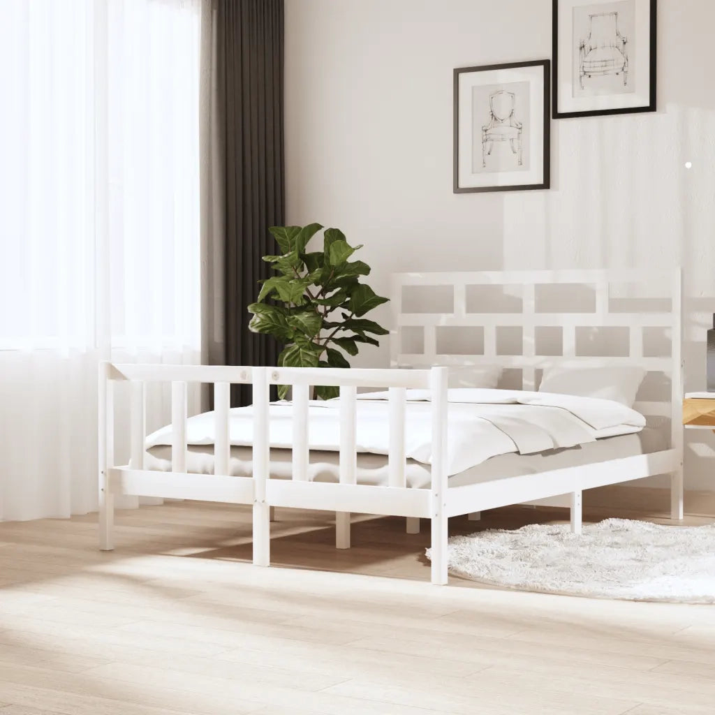 Giroletto-Struttura Letto Bianco in Legno Massello di Pino 140x200 cm 958390