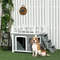 Pawhut Casetta per Cani con Terrazza Scaletta e Finestra 121x77x78cm Grigio chiaro