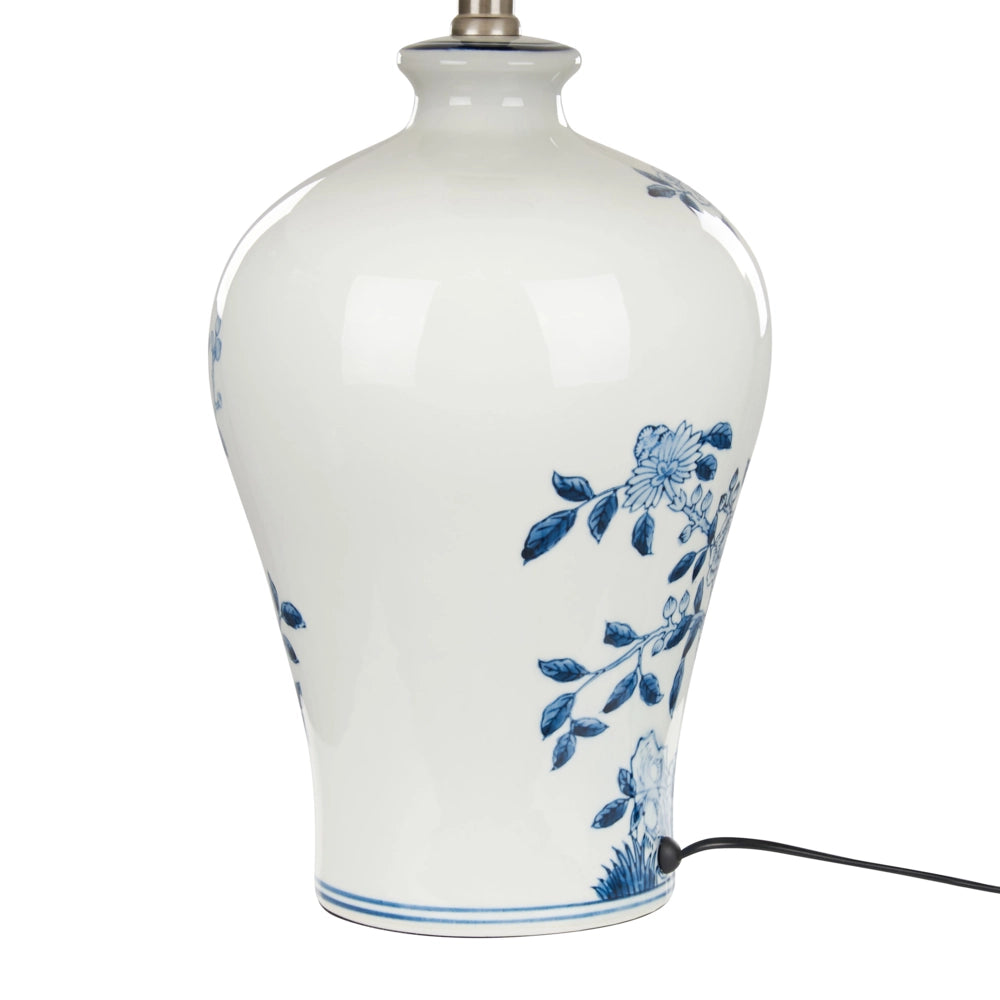 Lampada da tavolo classica con paralume in tessuto di lino base in porcellana bianco e blu 55 cm elegante retrò classico camera da letto soggiorno