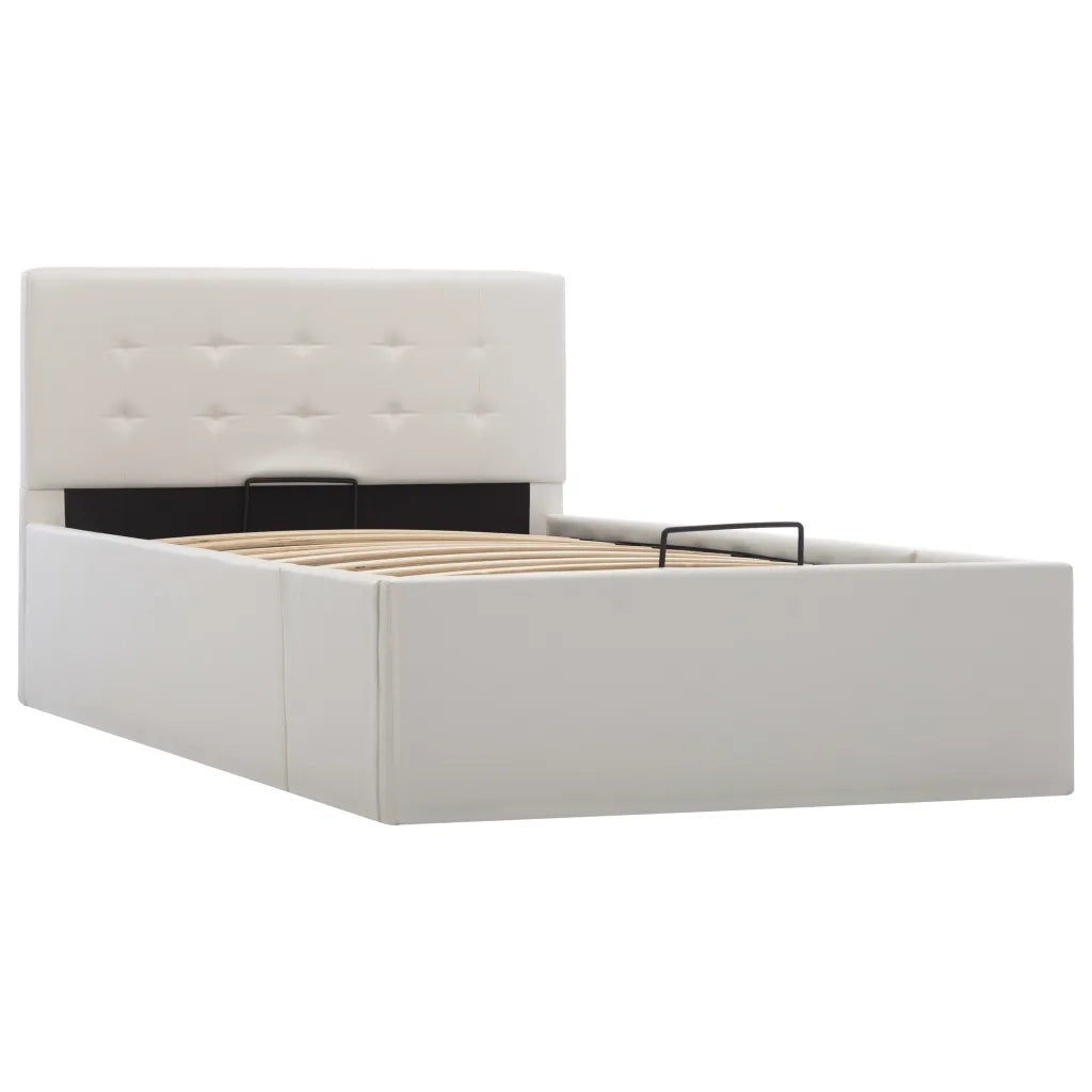 Letto singolo | Letto per adulti | Giroletto con Contenitore Idraulico Bianco Similpelle 90x200cm