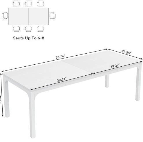 Tavolo da pranzo rettangolare 200x70 cm in MDF e metallo; bianco