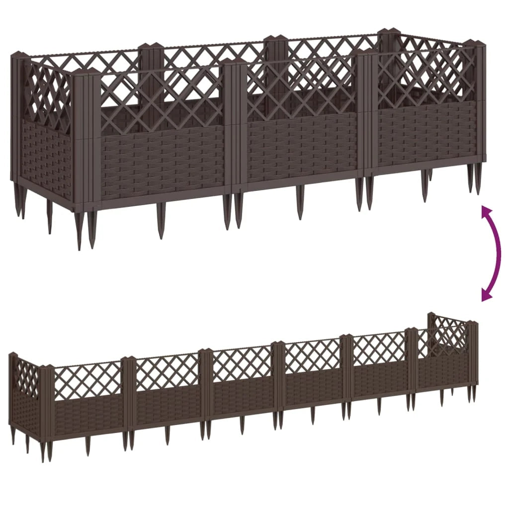 Fioriera rialzata per piante fiori patio giardino con picchetti 123,5 x 43,5 x 43,5 cm PP marrone 02_0038183