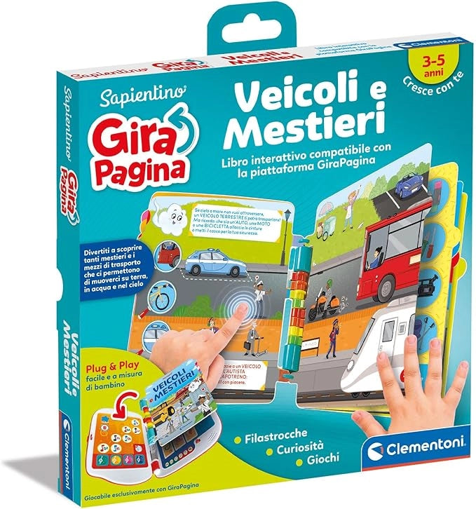 Sapientino - Girapagina, Veicoli E Mestieri - Libro Educativo Ed Interattivo per Stimolare L`Interesse alla Lettura,Clem