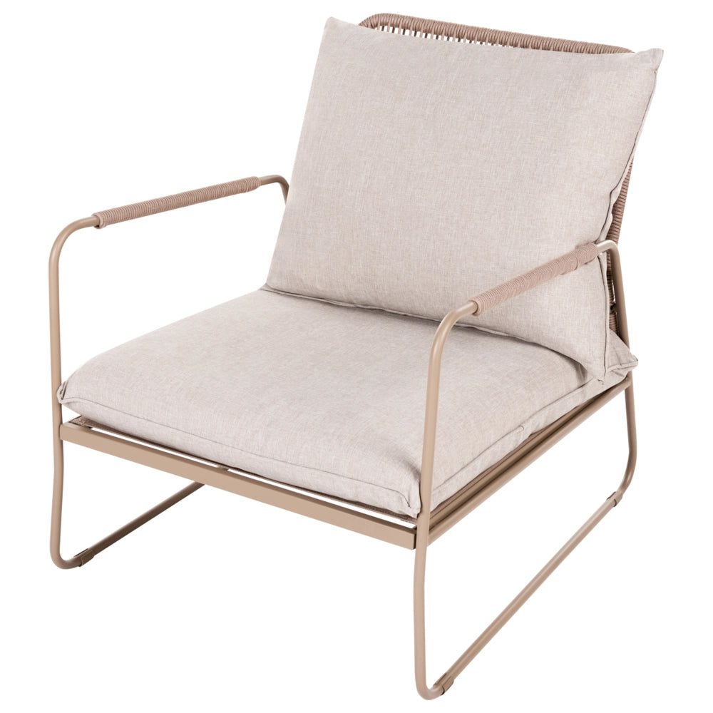 Set da Giardino Lounge Beige 4 Posti con Divano Poltrone e Tavolino con Struttura in Metallo