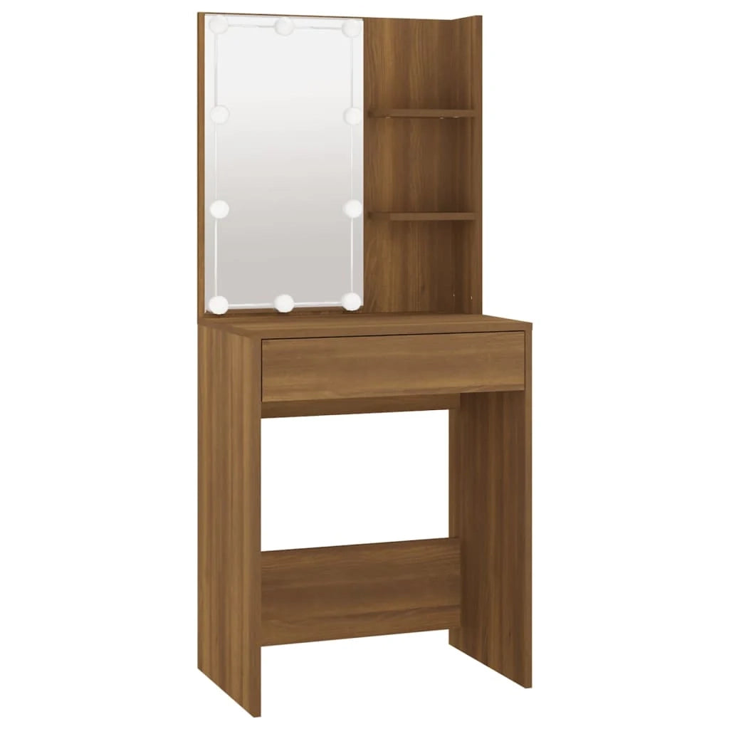 Toeletta tavolo da trucco di design mobile da camera da letto con illuminazione a LED rovere 60 x 40 x 140 cm marrone 02_0006346