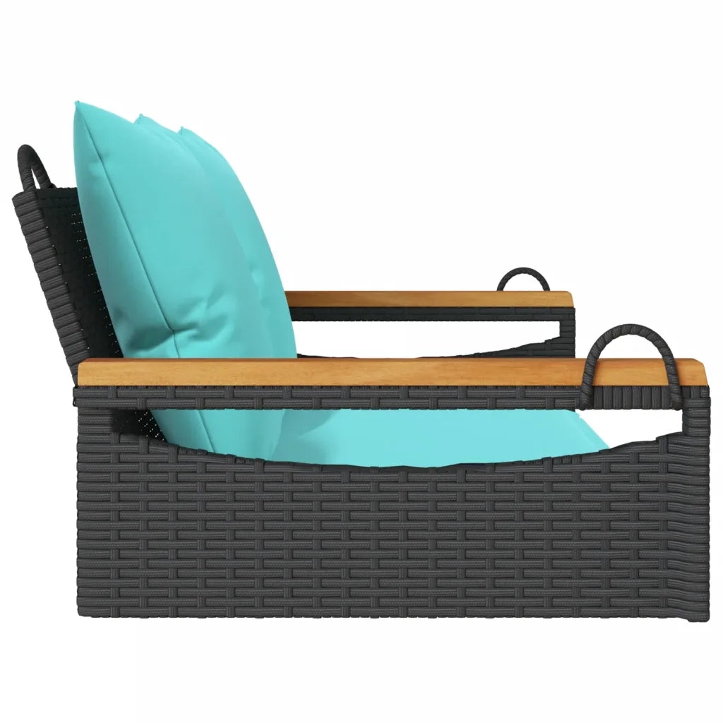 Panchina a Dondolo con Cuscini Nera 109x62x40 cm in Polyrattan